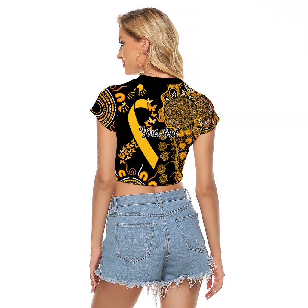Hope For Childhood Cancer Support Personalised Raglan Cropped T Shirt Aboriginal Gold Ribbon Dot Painting