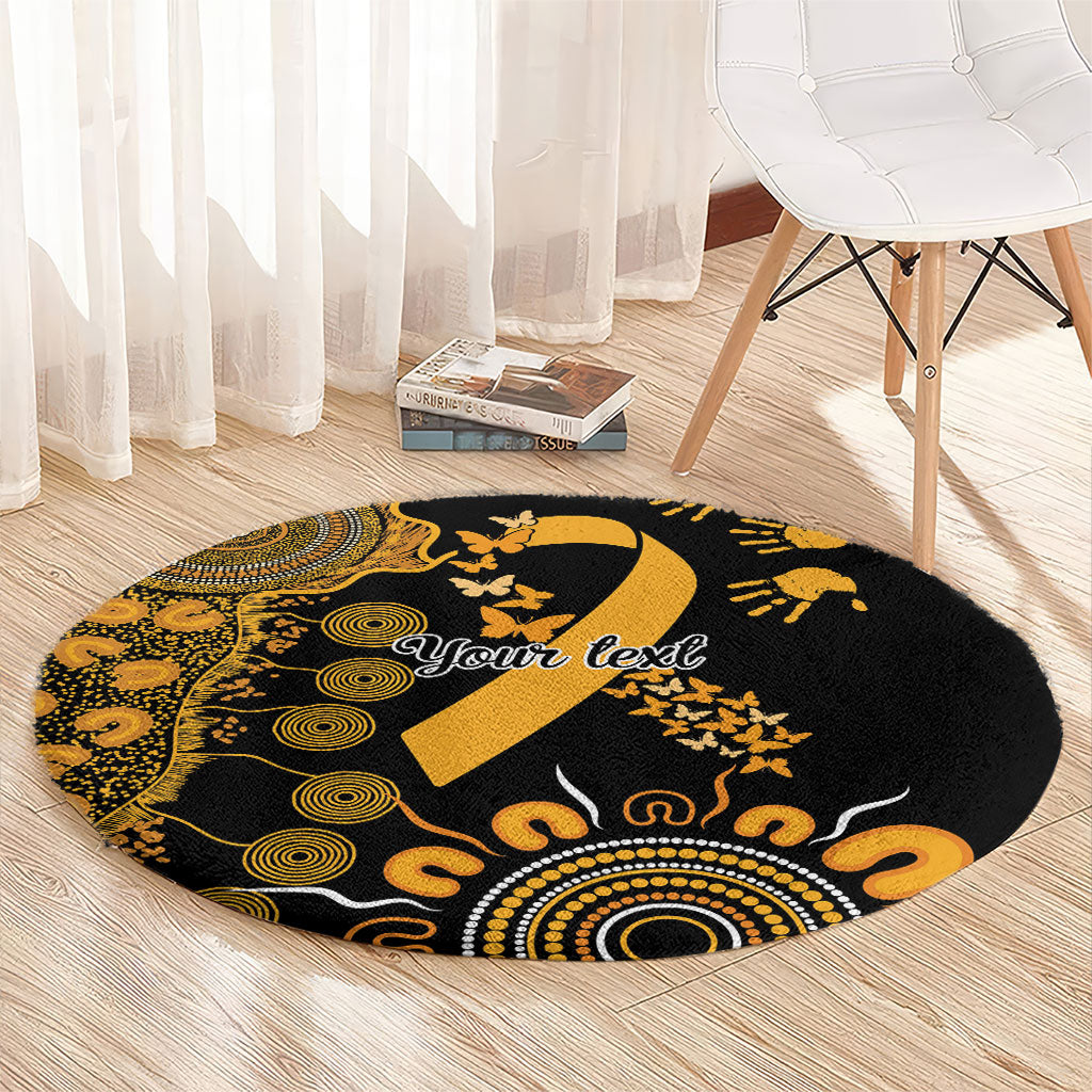 Hope For Childhood Cancer Support Personalised Round Carpet Aboriginal Gold Ribbon Dot Painting