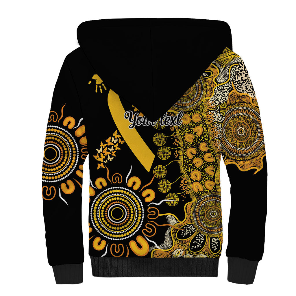 Hope For Childhood Cancer Support Personalised Sherpa Hoodie Aboriginal Gold Ribbon Dot Painting