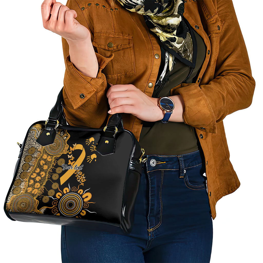 Hope For Childhood Cancer Support Personalised Shoulder Handbag Aboriginal Gold Ribbon Dot Painting