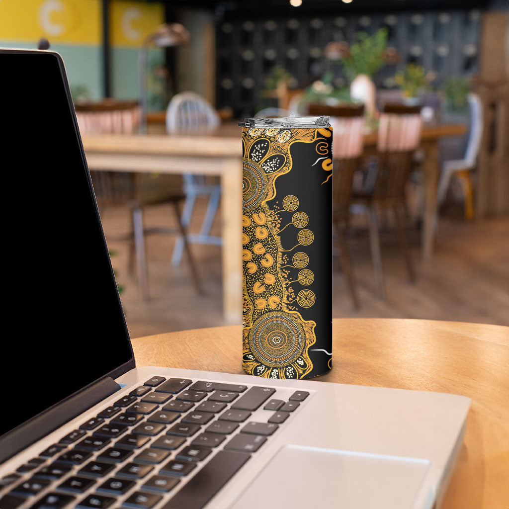 Hope For Childhood Cancer Support Personalised Skinny Tumbler Aboriginal Gold Ribbon Dot Painting
