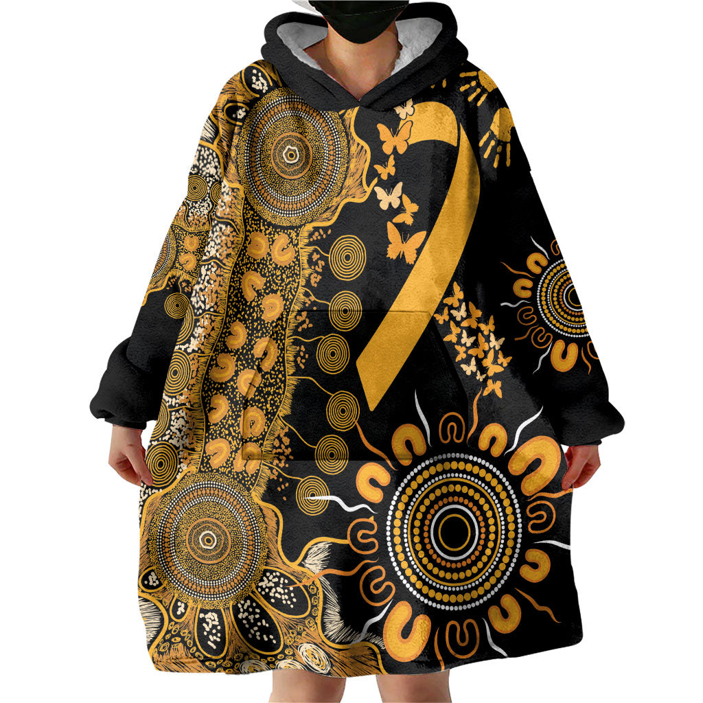 Hope For Childhood Cancer Support Personalised Wearable Blanket Hoodie Aboriginal Gold Ribbon Dot Painting