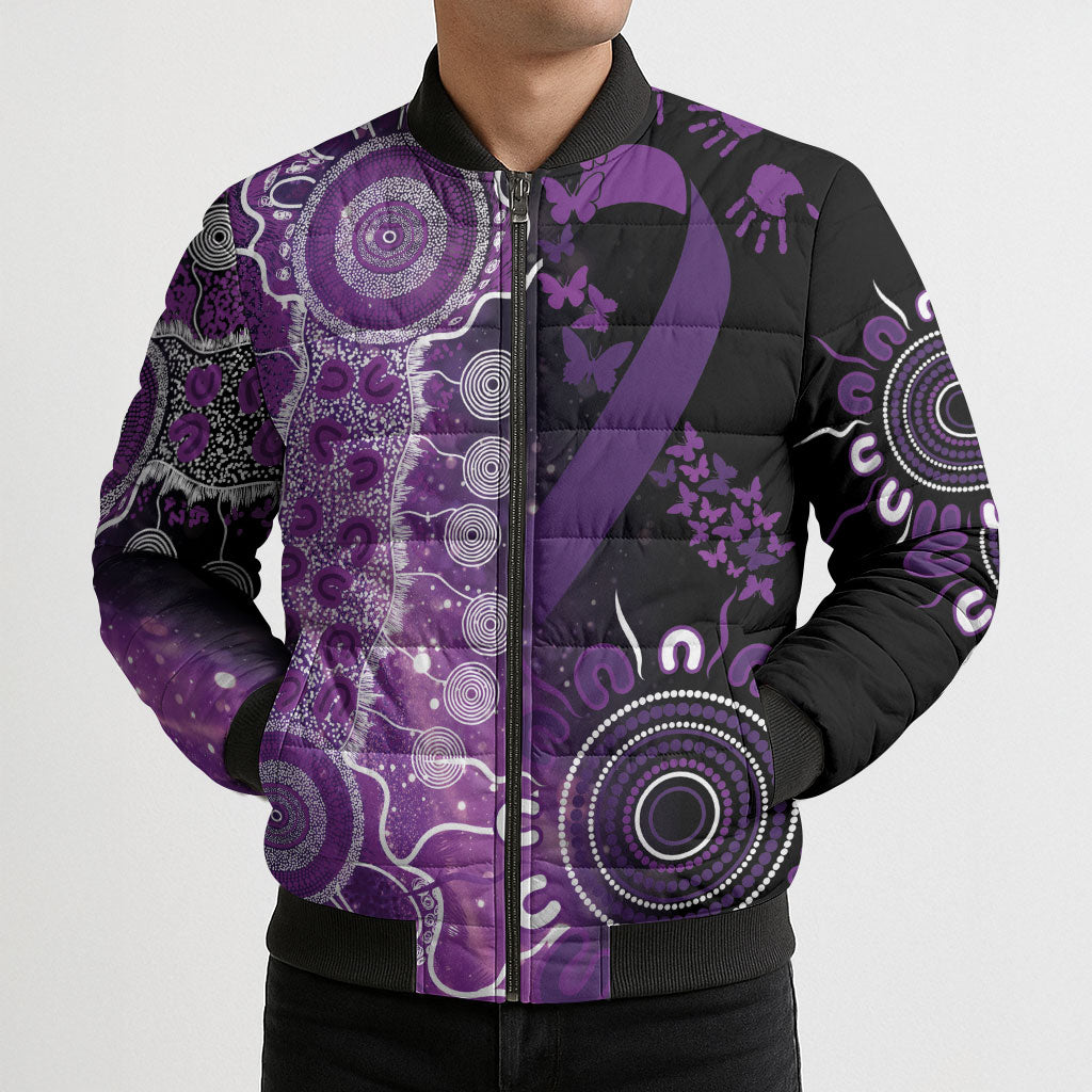 Australia Domestic Violence Support Personalised Bomber Puffer Jacket Aboriginal Ribbon Dot Painting