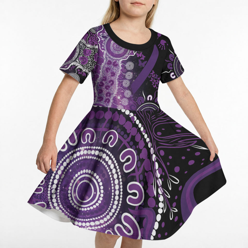 Australia Domestic Violence Support Personalised Kid Short Sleeve Dress Aboriginal Ribbon Dot Painting