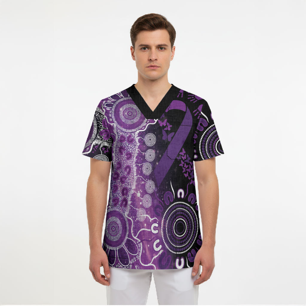 Australia Domestic Violence Support Personalised Scrub Top Aboriginal Ribbon Dot Painting