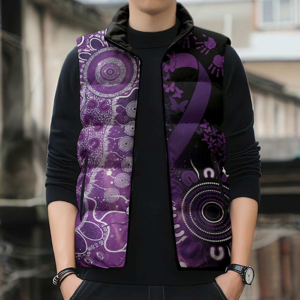 Australia Domestic Violence Support Personalised Sleeveless Puffer Jacket Aboriginal Ribbon Dot Painting