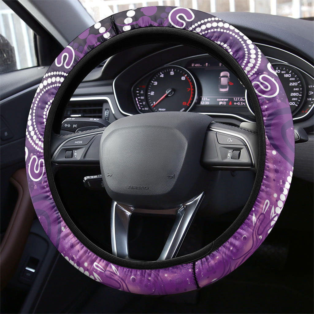 Australia Domestic Violence Support Steering Wheel Cover Aboriginal Ribbon Dot Painting