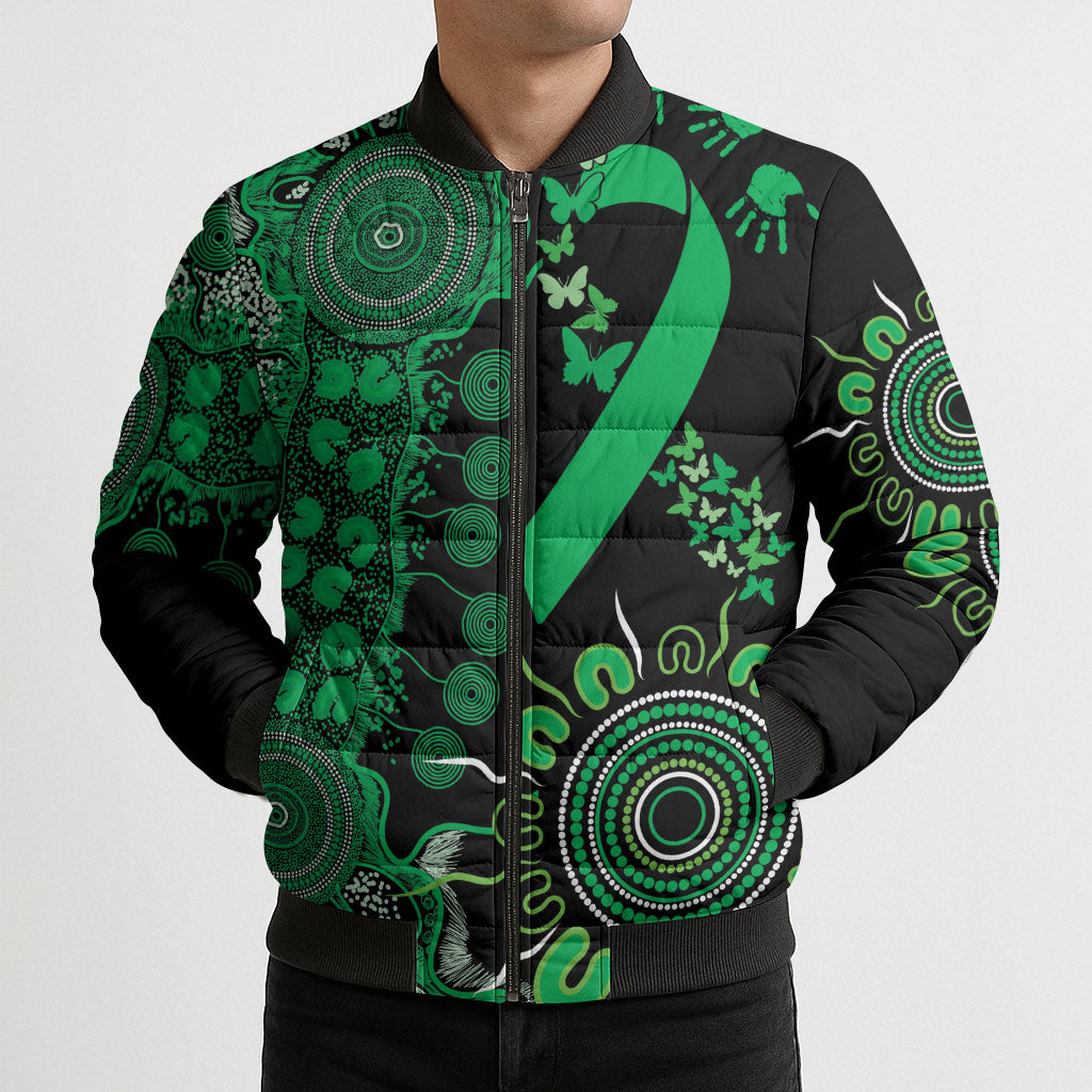 Australia Minority Mental Health Support Personalised Bomber Puffer Jacket Aboriginal Ribbon Dot Painting