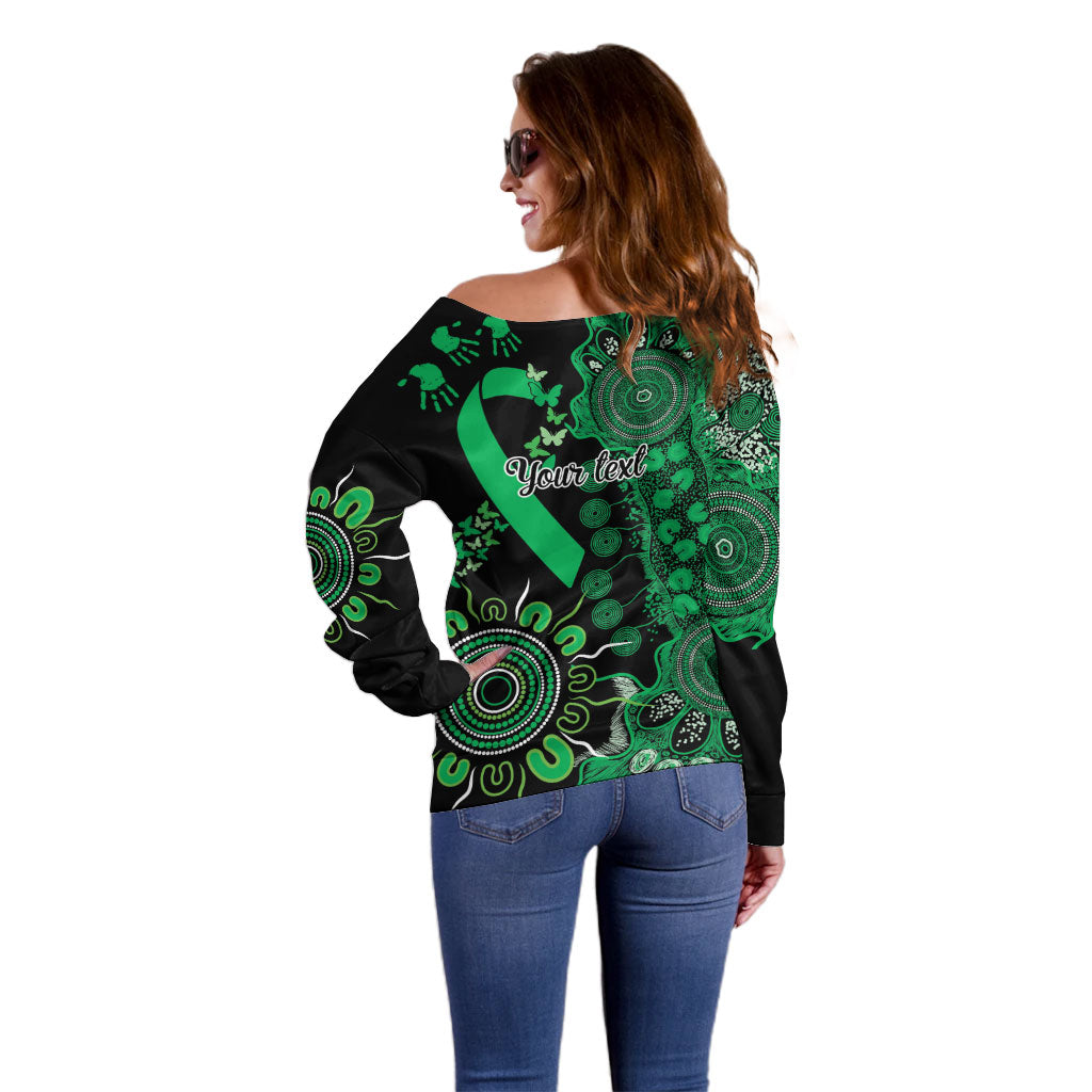 Australia Minority Mental Health Support Personalised Off Shoulder Sweater Aboriginal Ribbon Dot Painting