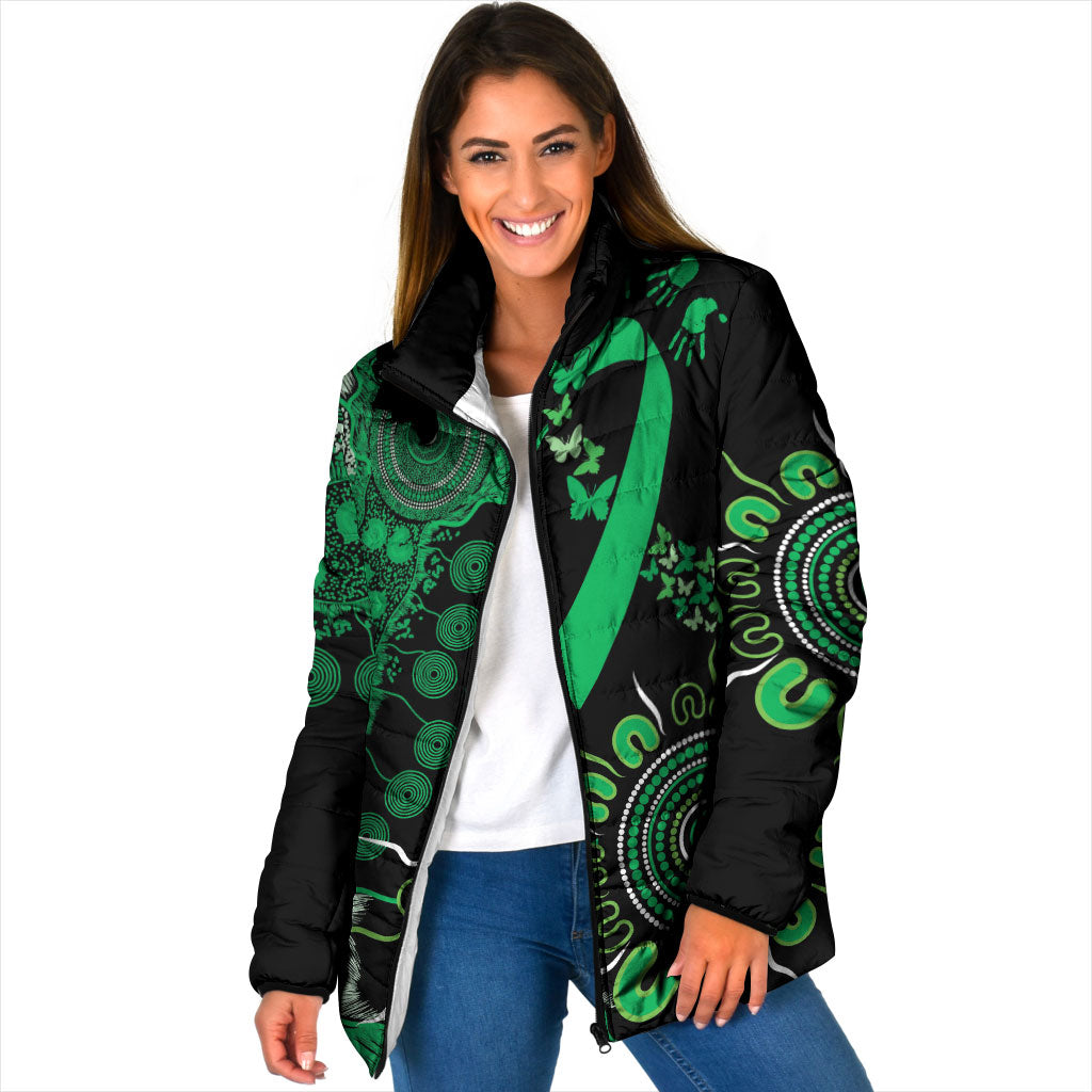 Australia Minority Mental Health Support Personalised Padded Jacket Aboriginal Ribbon Dot Painting