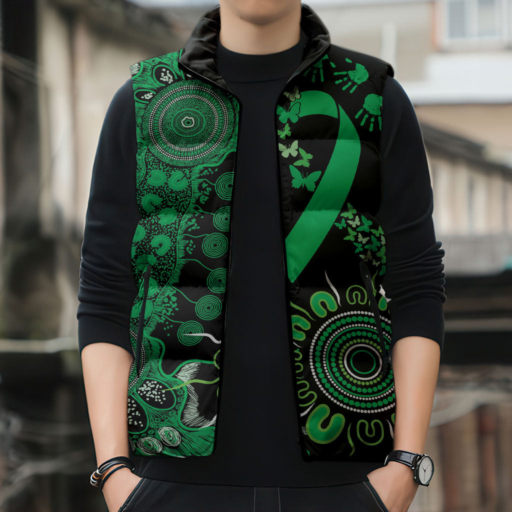 Australia Minority Mental Health Support Personalised Sleeveless Puffer Jacket Aboriginal Ribbon Dot Painting