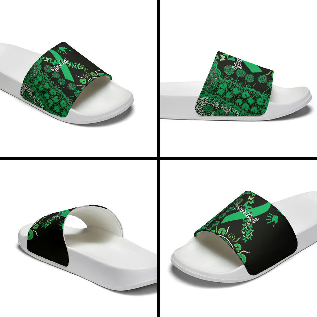 Australia Minority Mental Health Support Personalised Slide Sandals Aboriginal Ribbon Dot Painting