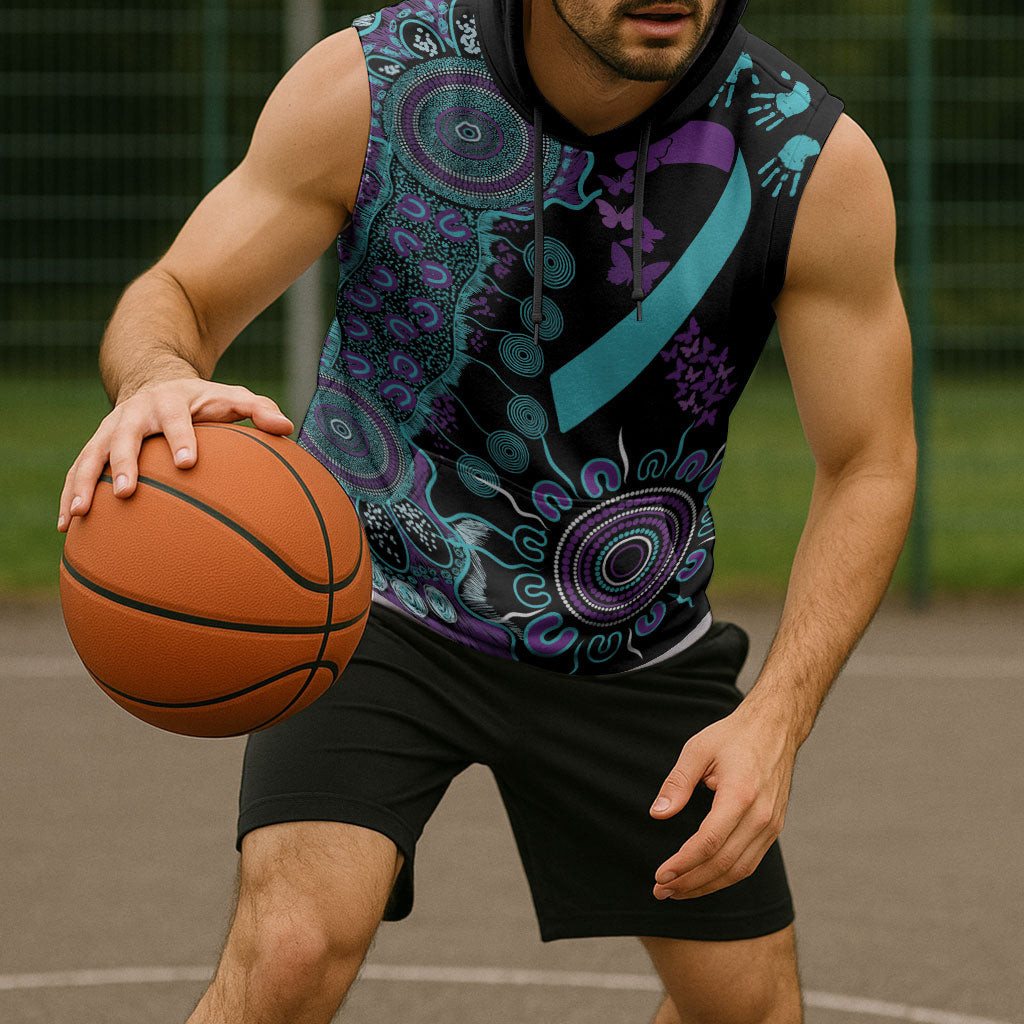 Australia You Matter Suicide Prevention Support Personalised Sleeveless Hoodie Aboriginal Ribbon Dot Painting
