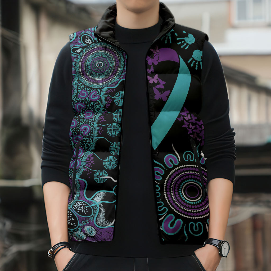Australia You Matter Suicide Prevention Support Personalised Sleeveless Puffer Jacket Aboriginal Ribbon Dot Painting