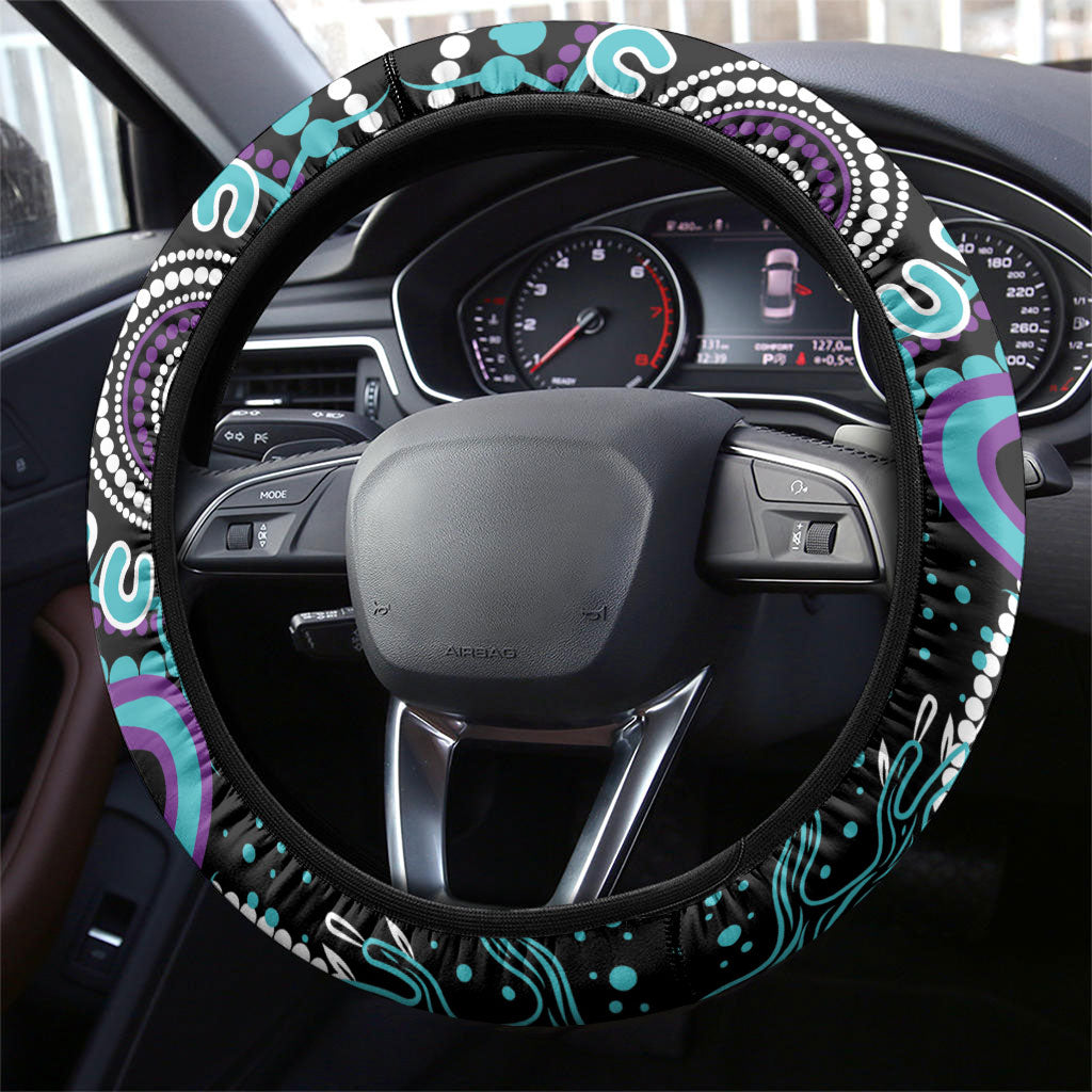 Australia You Matter Suicide Prevention Support Steering Wheel Cover Aboriginal Ribbon Dot Painting