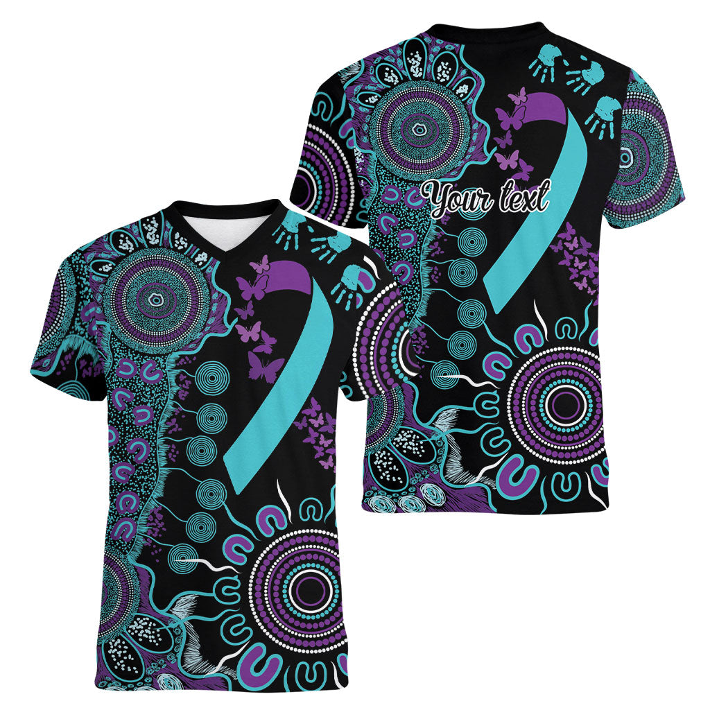 Australia You Matter Suicide Prevention Support Personalised Women V-Neck T-Shirt Aboriginal Ribbon Dot Painting