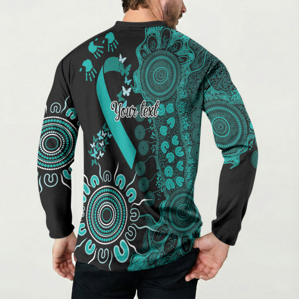 Australia Ovarian Cancer Support Personalised Button Sweatshirt Aboriginal Ribbon Dot Painting