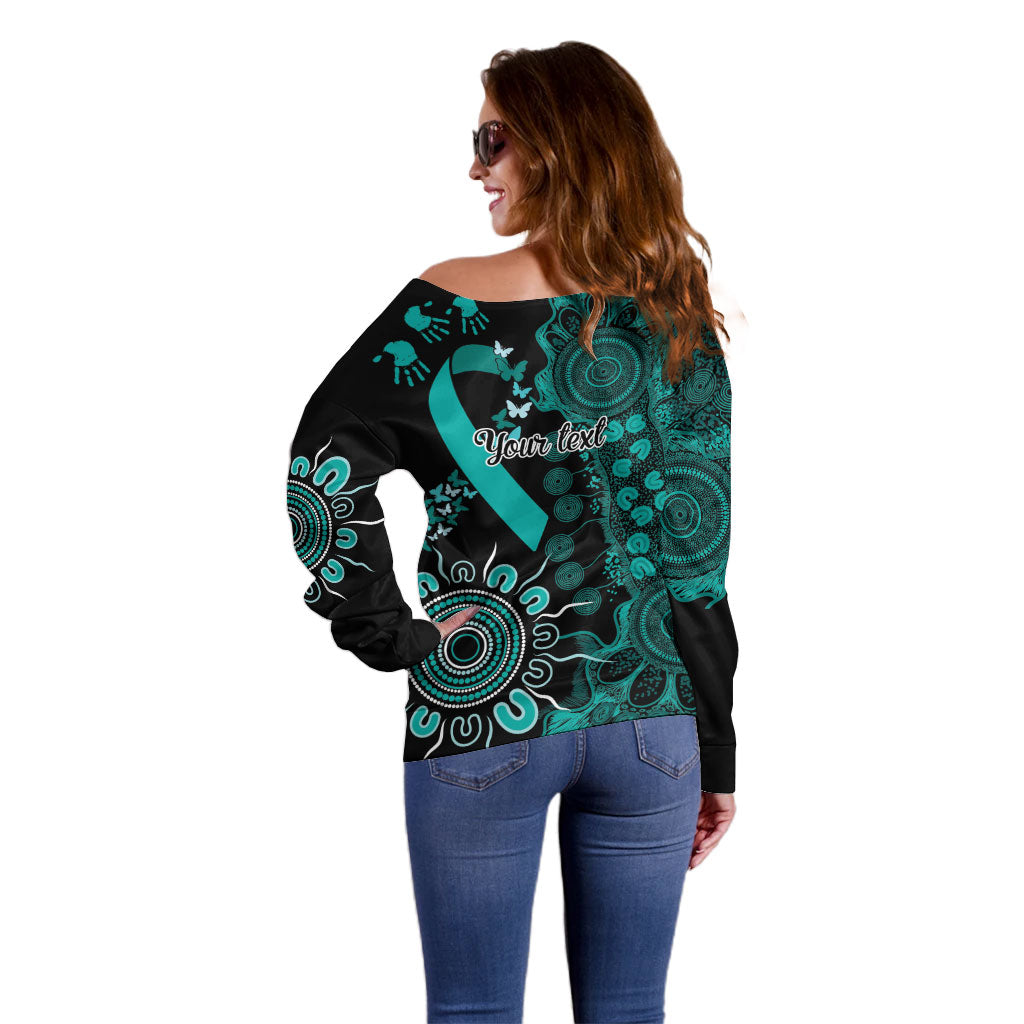 Australia Ovarian Cancer Support Personalised Off Shoulder Sweater Aboriginal Ribbon Dot Painting