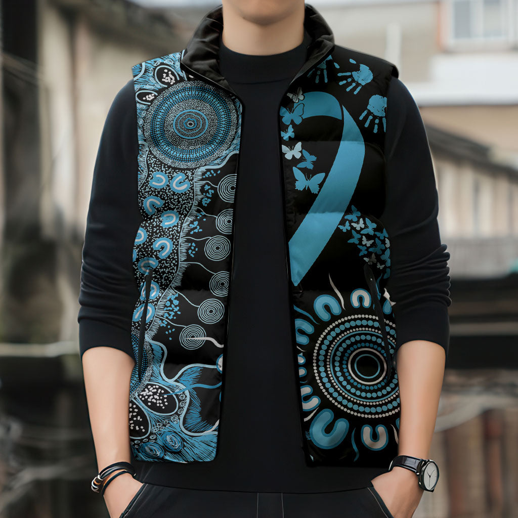 Australia Prostate Cancer Support Personalised Sleeveless Puffer Jacket Aboriginal Ribbon Dot Painting