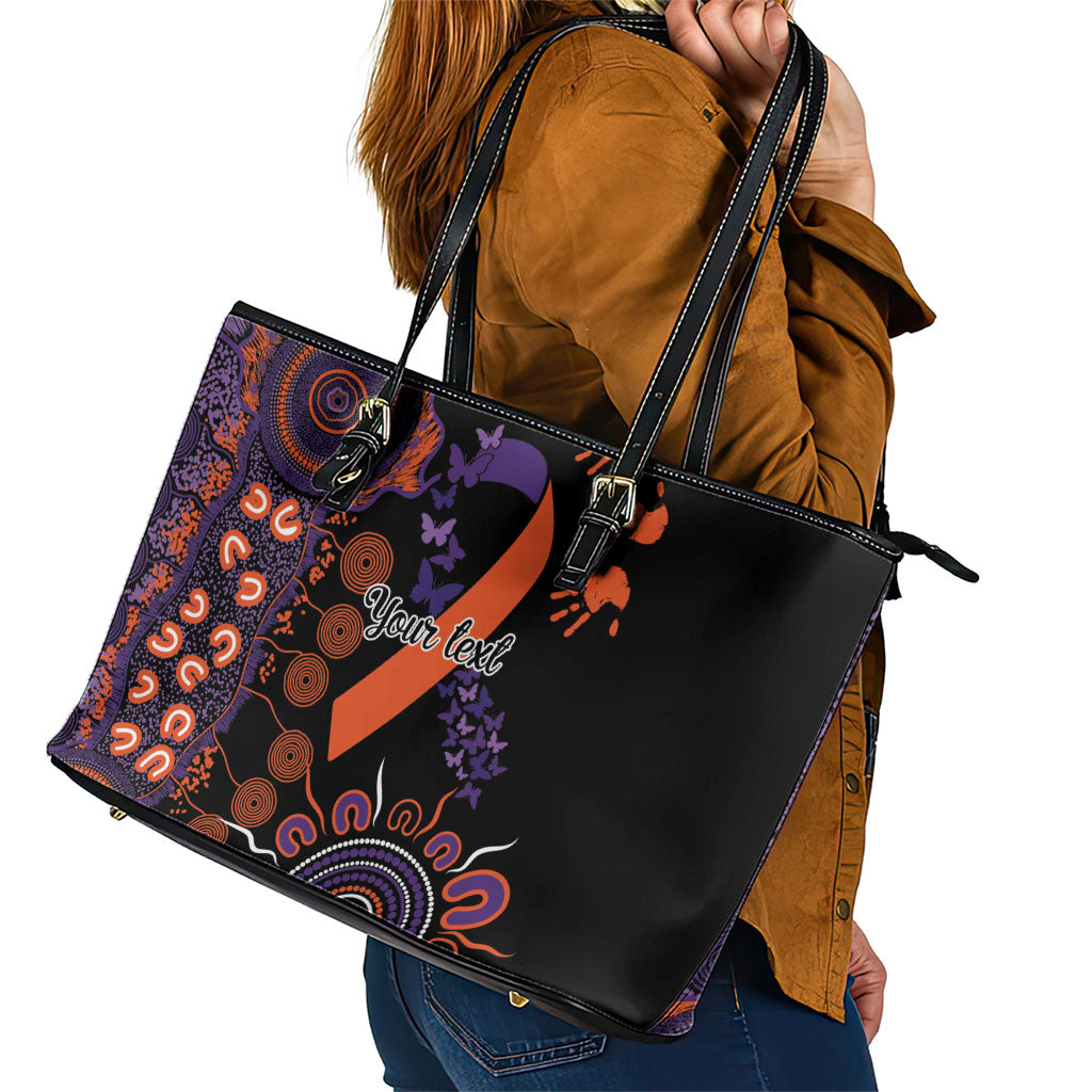 Australia Psoriasis Support Personalised Leather Tote Bag Aboriginal Ribbon Dot Painting