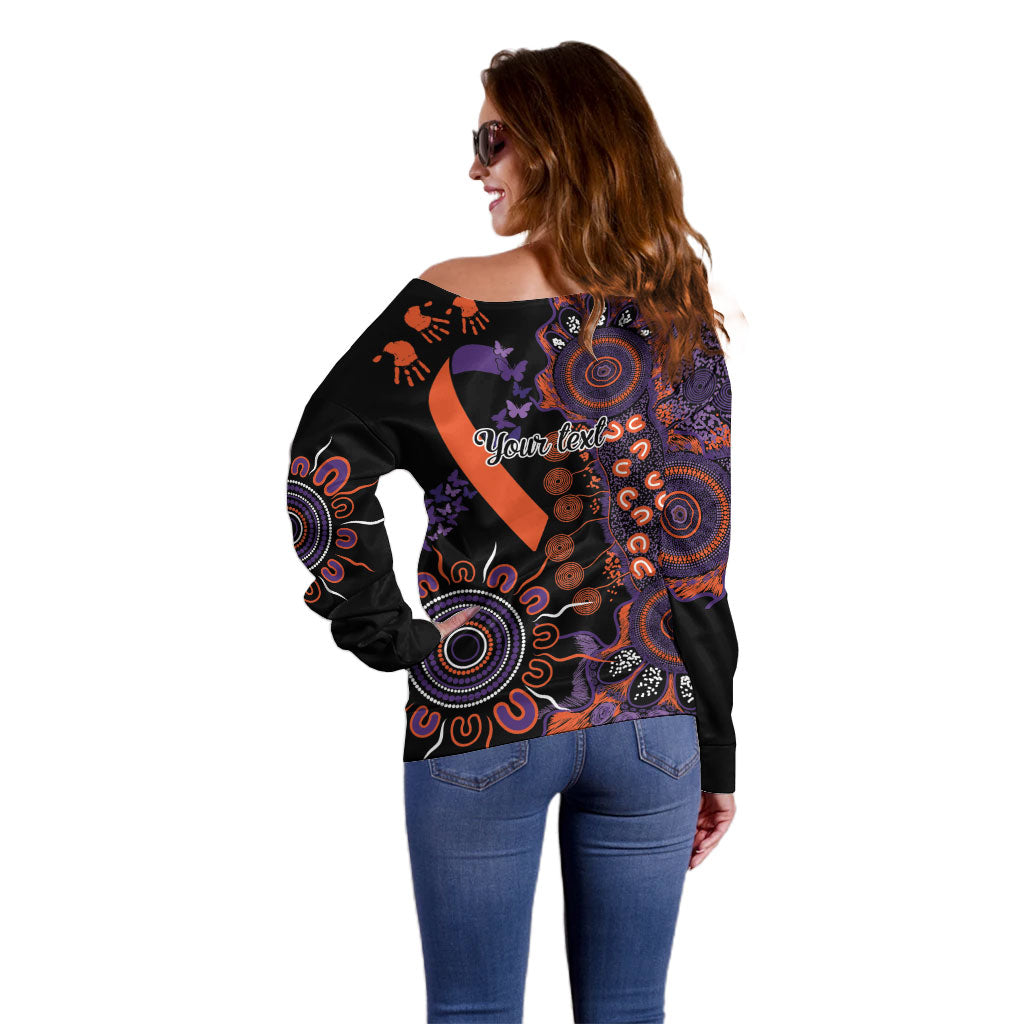 Australia Psoriasis Support Personalised Off Shoulder Sweater Aboriginal Ribbon Dot Painting