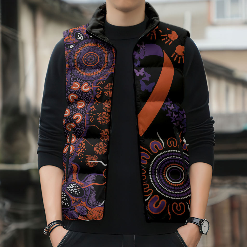 Australia Psoriasis Support Personalised Sleeveless Puffer Jacket Aboriginal Ribbon Dot Painting