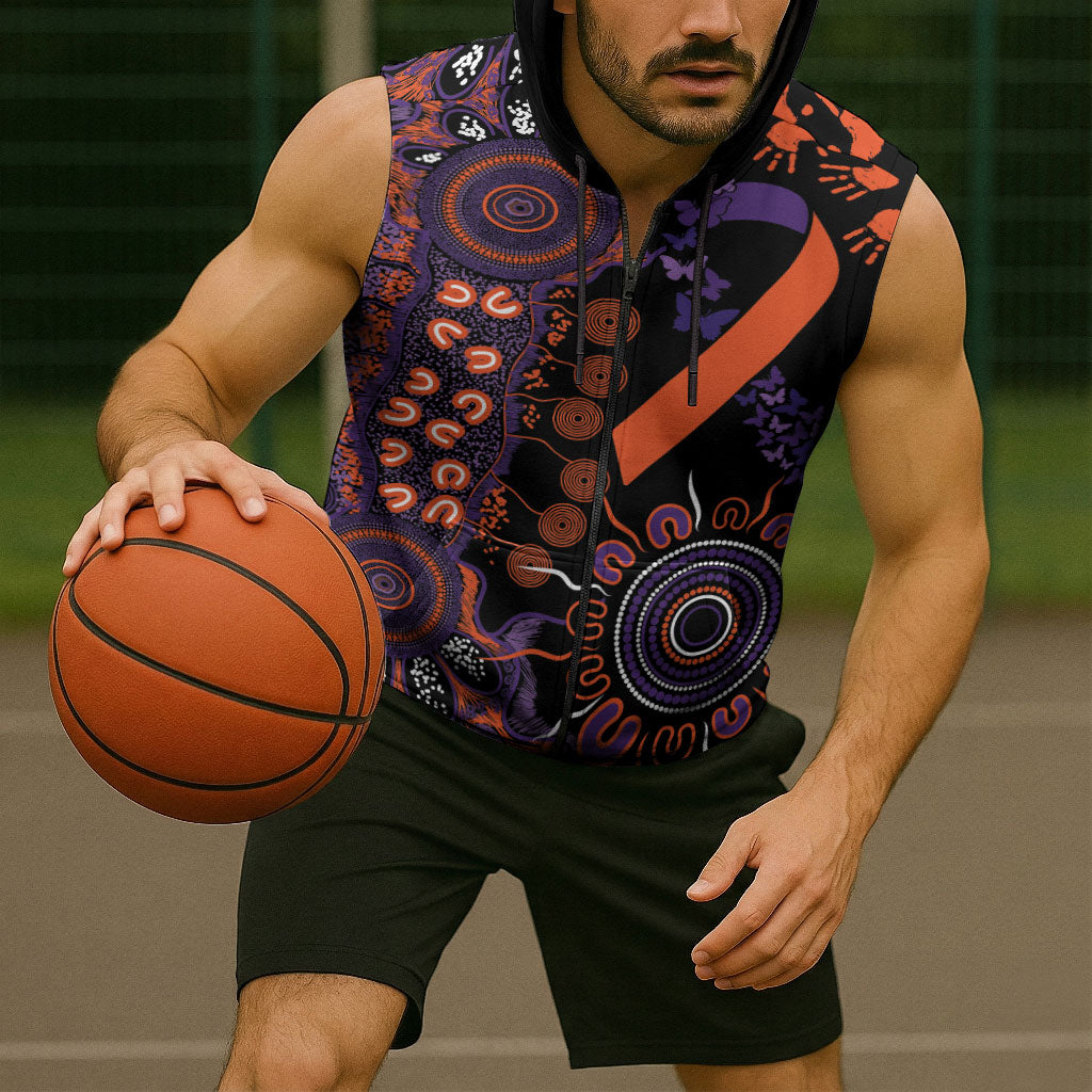 Australia Psoriasis Support Personalised Sleeveless Zip Hoodie Aboriginal Ribbon Dot Painting