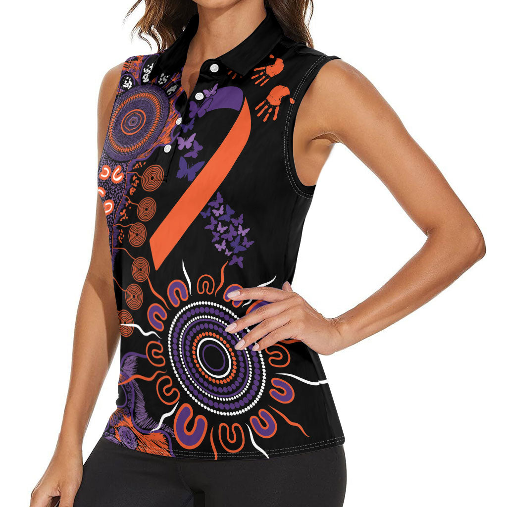 Australia Psoriasis Support Personalised Women Sleeveless Polo Shirt Aboriginal Ribbon Dot Painting