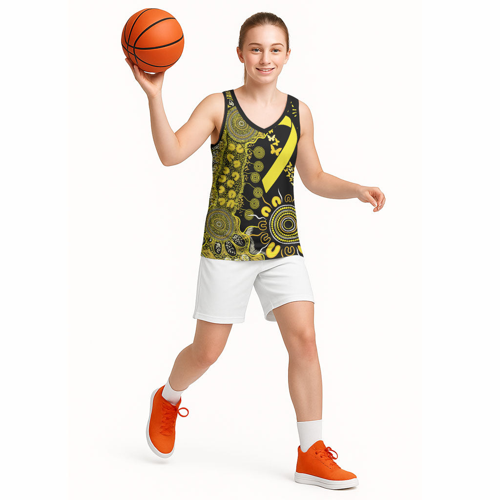 Sarcoma Support Rare Cancer Strength Personalised Basketball Jersey Aboriginal Ribbon Dot Painting