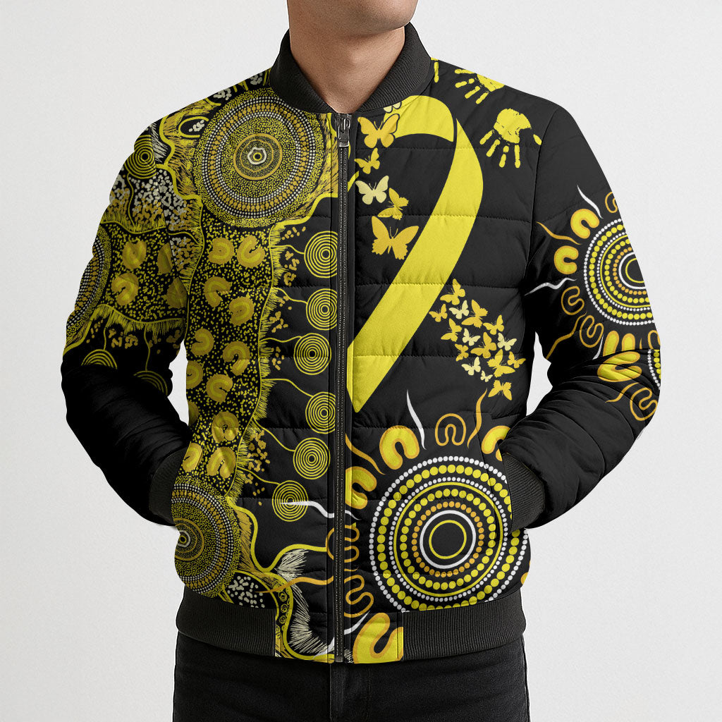Sarcoma Support Rare Cancer Strength Personalised Bomber Puffer Jacket Aboriginal Ribbon Dot Painting