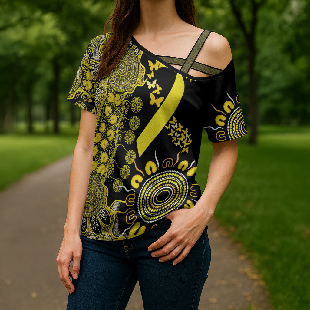 Sarcoma Support Rare Cancer Strength Personalised Cross Shoulder Shirt Aboriginal Ribbon Dot Painting