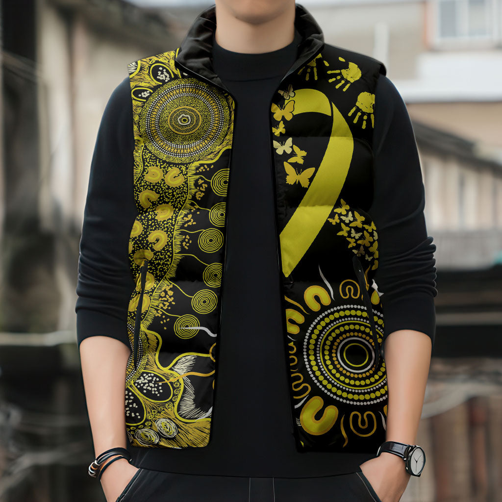 Sarcoma Support Rare Cancer Strength Personalised Sleeveless Puffer Jacket Aboriginal Ribbon Dot Painting