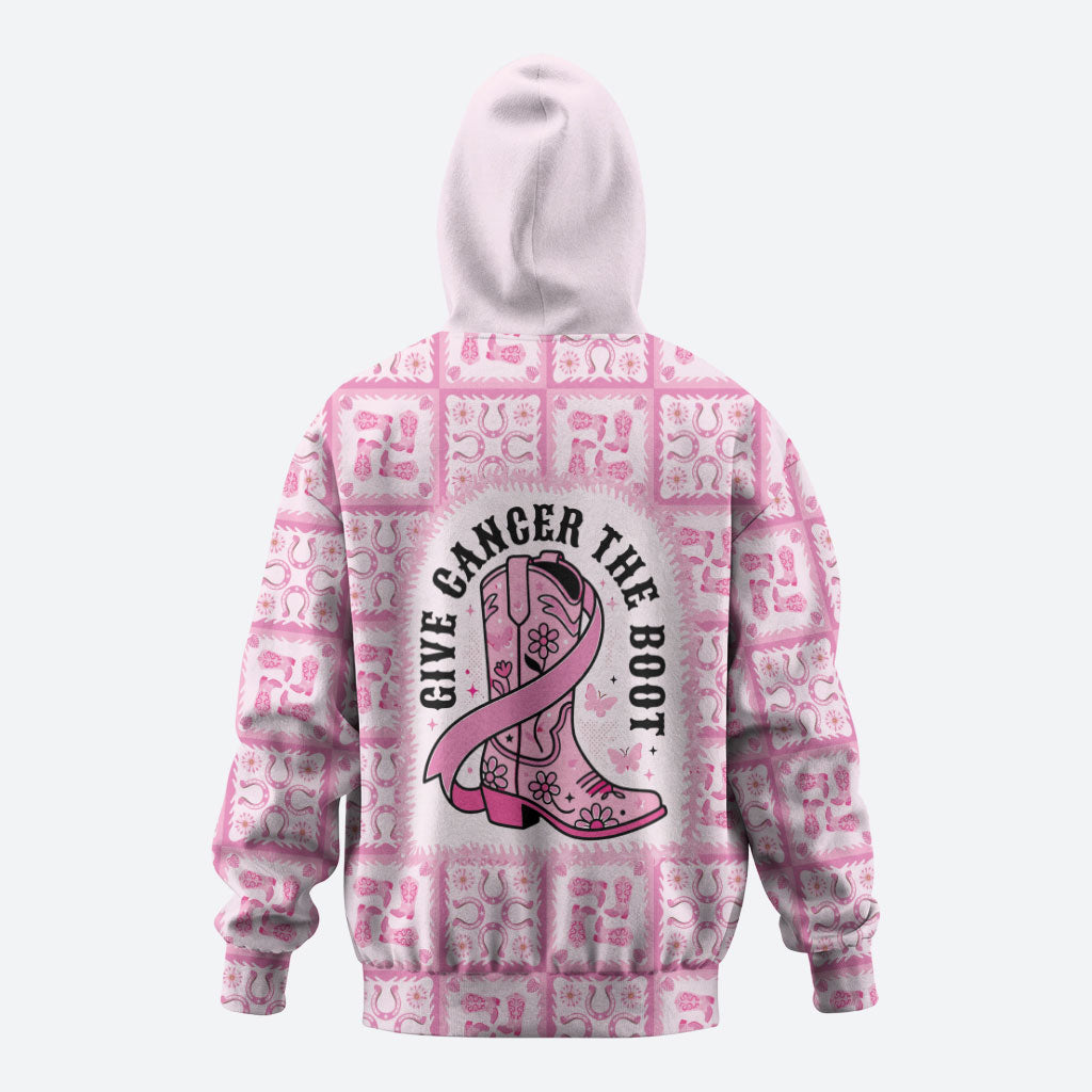 Give Cancer The Boot Pink Cowgirl Hoodie Hawaiian Paniolo Mixed Quilt Pattern Style