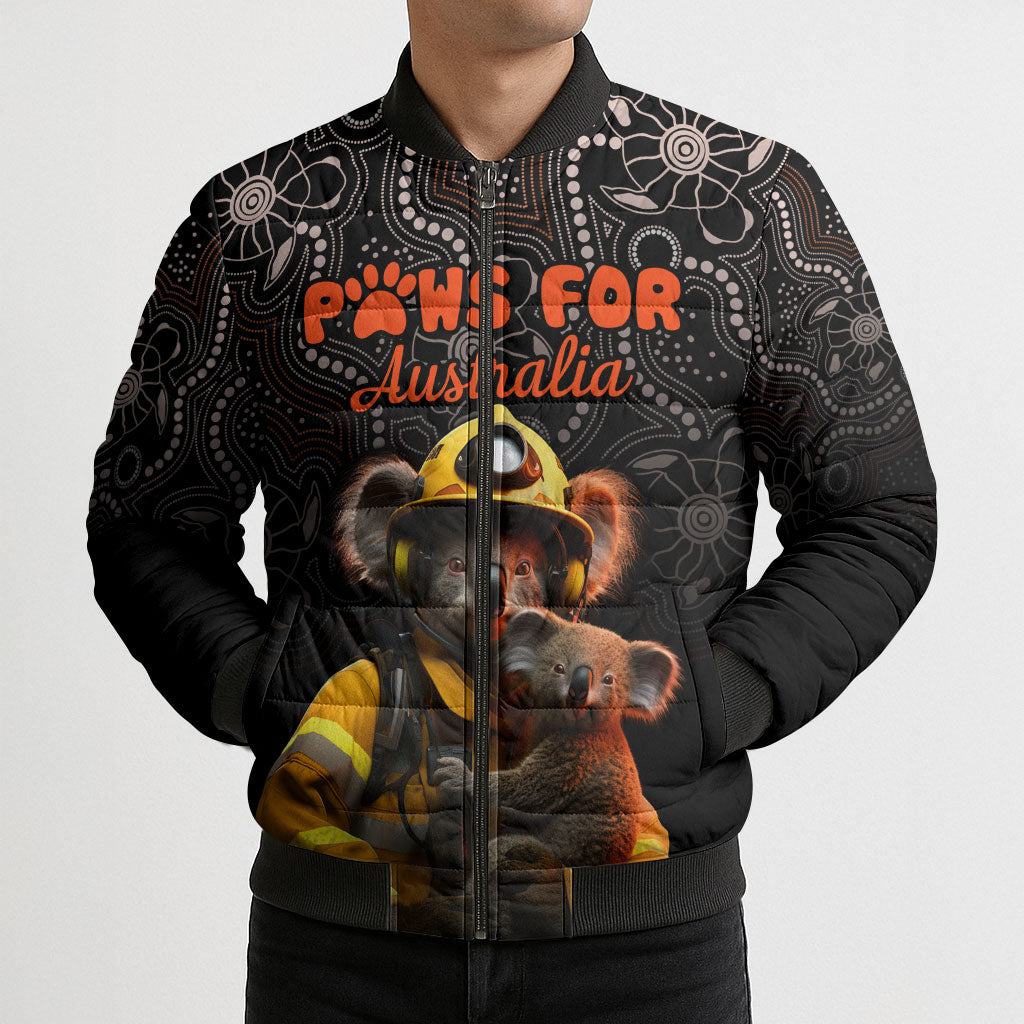 Personalised Paws For Australia Bomber Puffer Jacket Bushfire Wildlife Support Indigenous Aboriginal