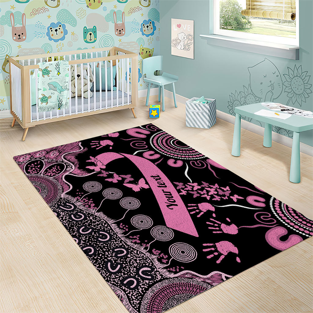 Personalised Aboriginal Pink Ribbons Area Rug Beautiful Butterflies Breast Cancer Support
