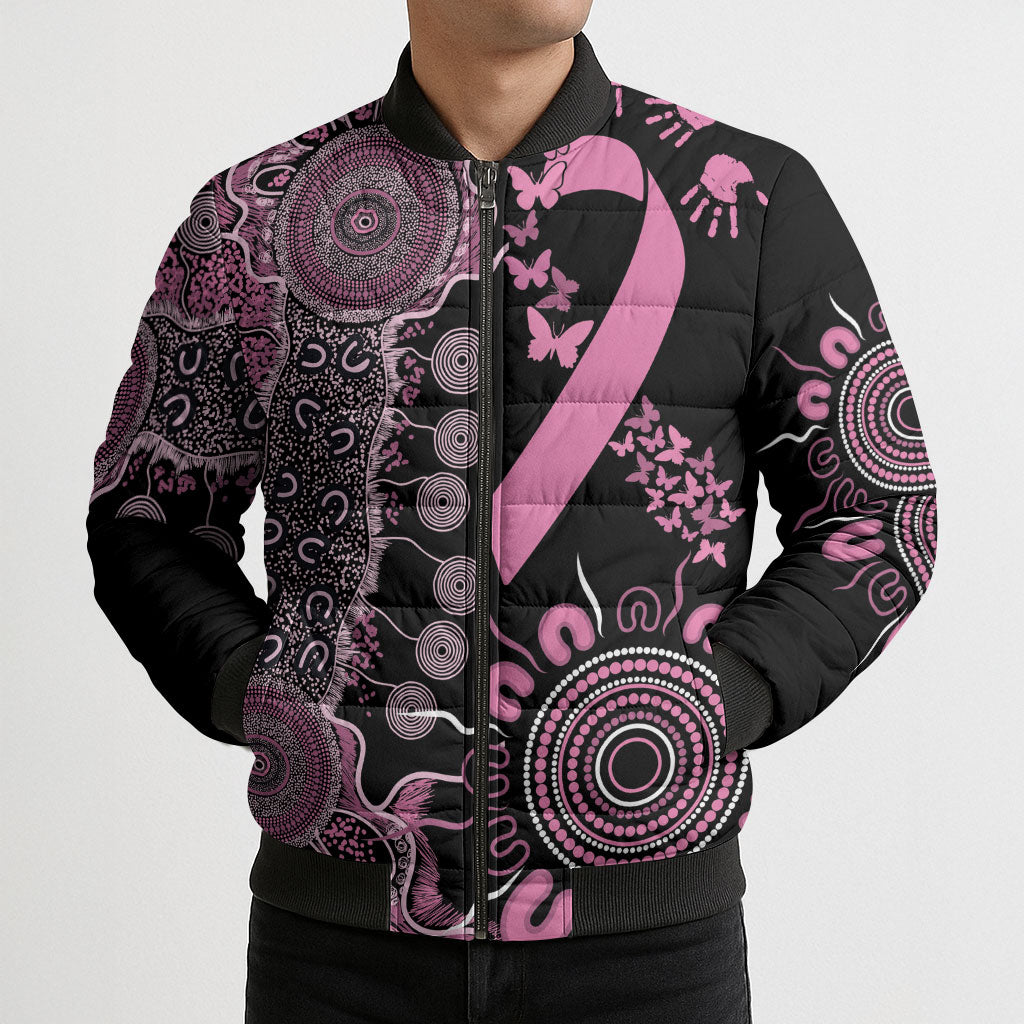 Personalised Aboriginal Pink Ribbons Bomber Puffer Jacket Beautiful Butterflies Breast Cancer Support