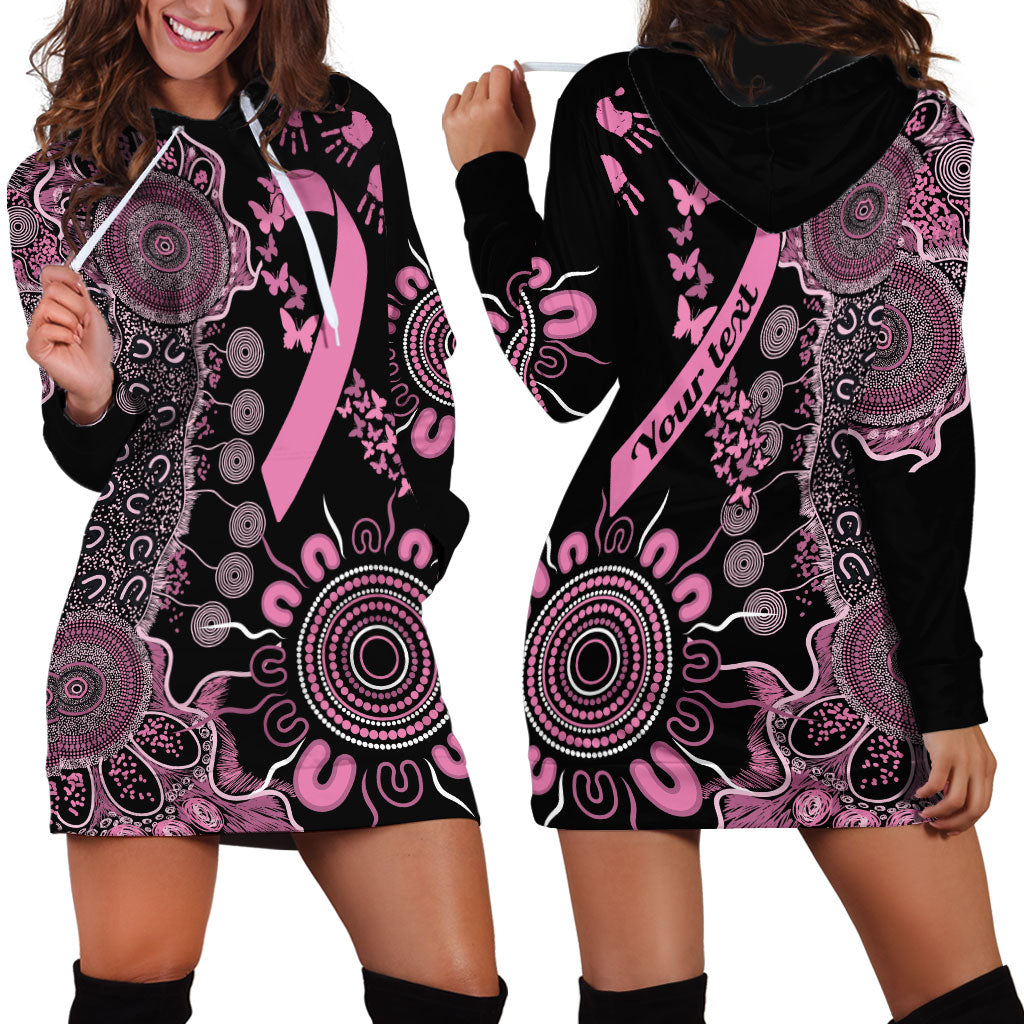 Personalised Aboriginal Pink Ribbons Hoodie Dress Beautiful Butterflies Breast Cancer Support