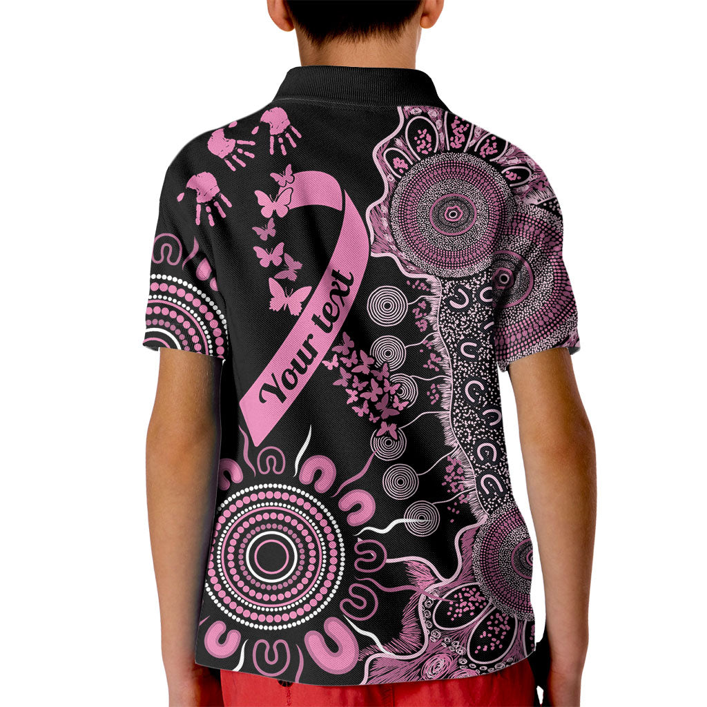 Personalised Aboriginal Pink Ribbons Kid Polo Shirt Beautiful Butterflies Breast Cancer Support