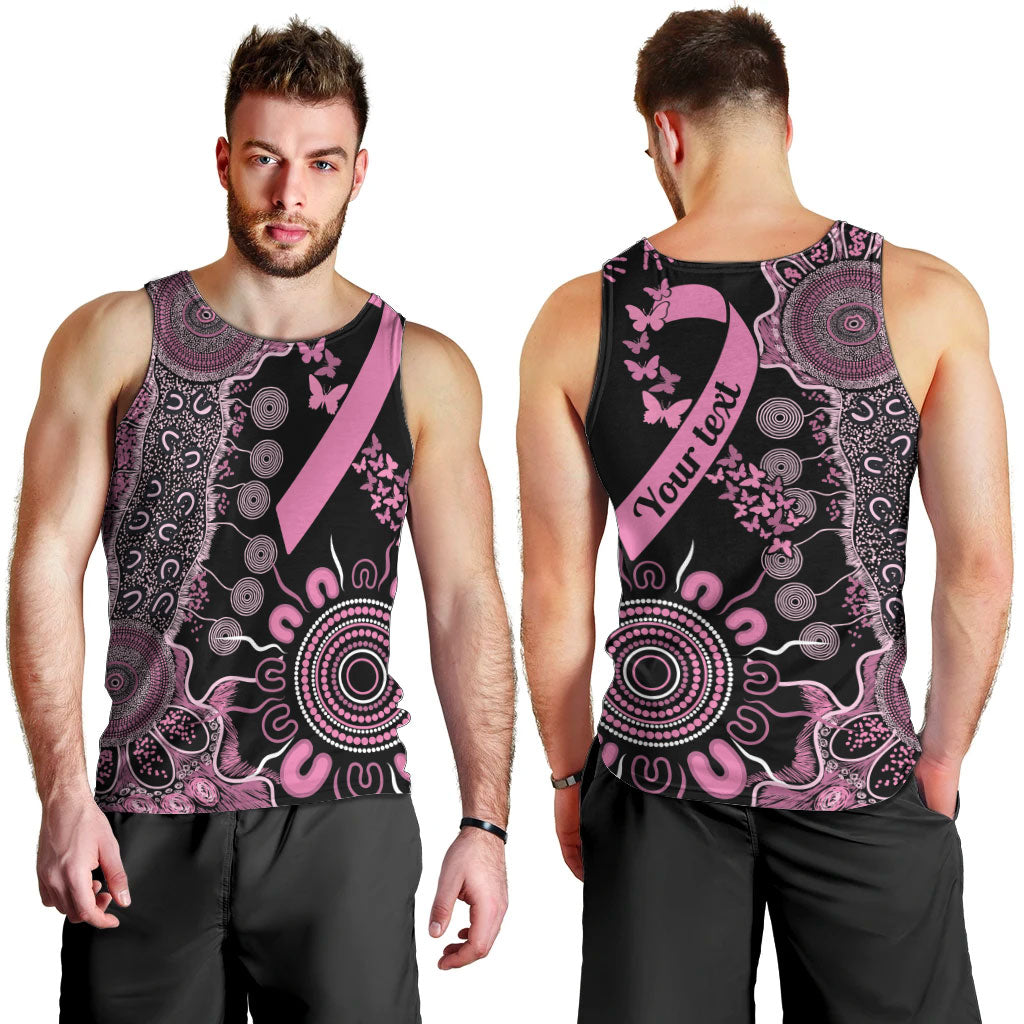 Personalised Aboriginal Pink Ribbons Men Tank Top Beautiful Butterflies Breast Cancer Support