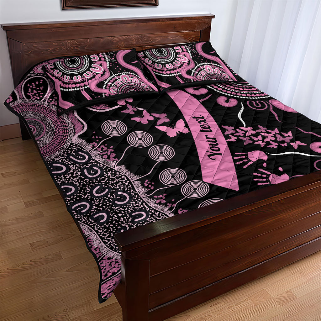 Personalised Aboriginal Pink Ribbons Quilt Bed Set Beautiful Butterflies Breast Cancer Support