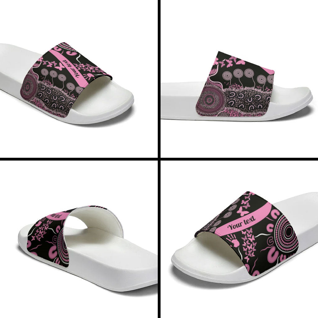 Personalised Aboriginal Pink Ribbons Slide Sandals Beautiful Butterflies Breast Cancer Support