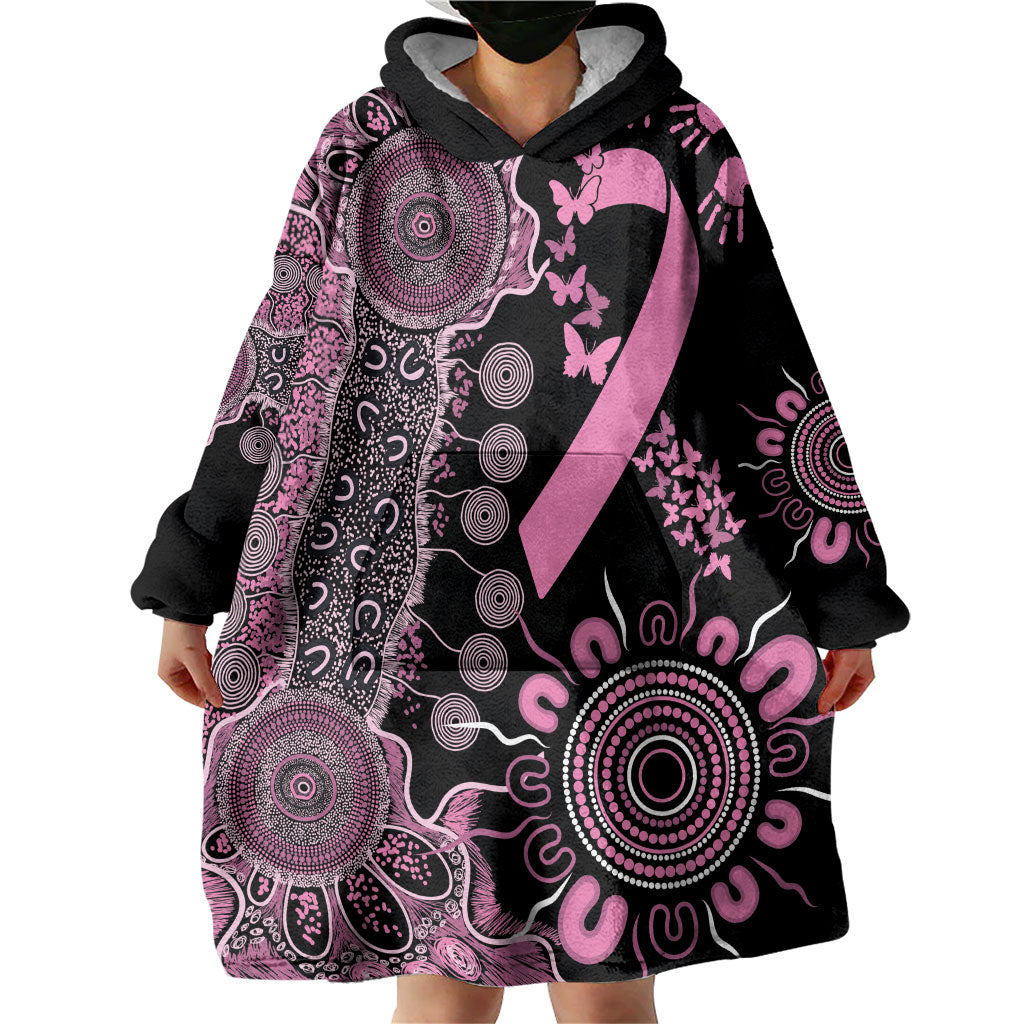 Personalised Aboriginal Pink Ribbons Wearable Blanket Hoodie Beautiful Butterflies Breast Cancer Support
