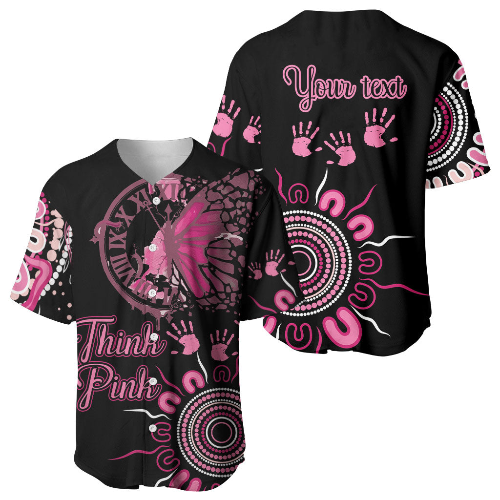 Personalised Aboriginal Pink Ribbons Baseball Jersey Think Pink Butterfly Art Wall Clock Breast Cancer Support