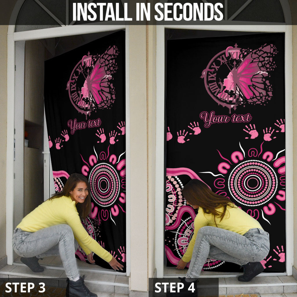 Personalised Aboriginal Pink Ribbons Door Cover Think Pink Butterfly Art Wall Clock Breast Cancer Support