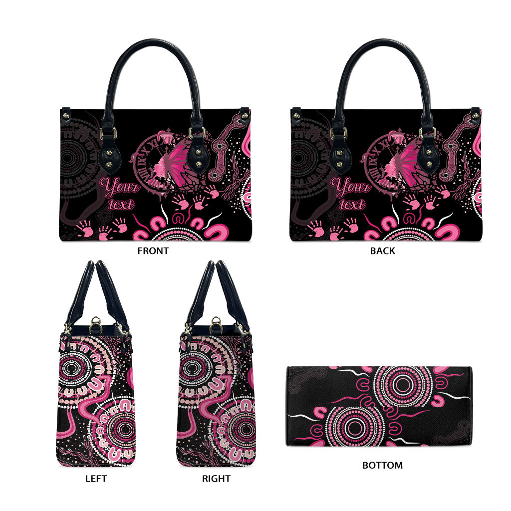 Personalised Aboriginal Pink Ribbons Leather Bag Think Pink Butterfly Art Wall Clock Breast Cancer Support