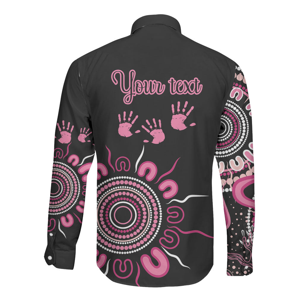Personalised Aboriginal Pink Ribbons Long Sleeve Button Shirt Think Pink Butterfly Art Wall Clock Breast Cancer Support