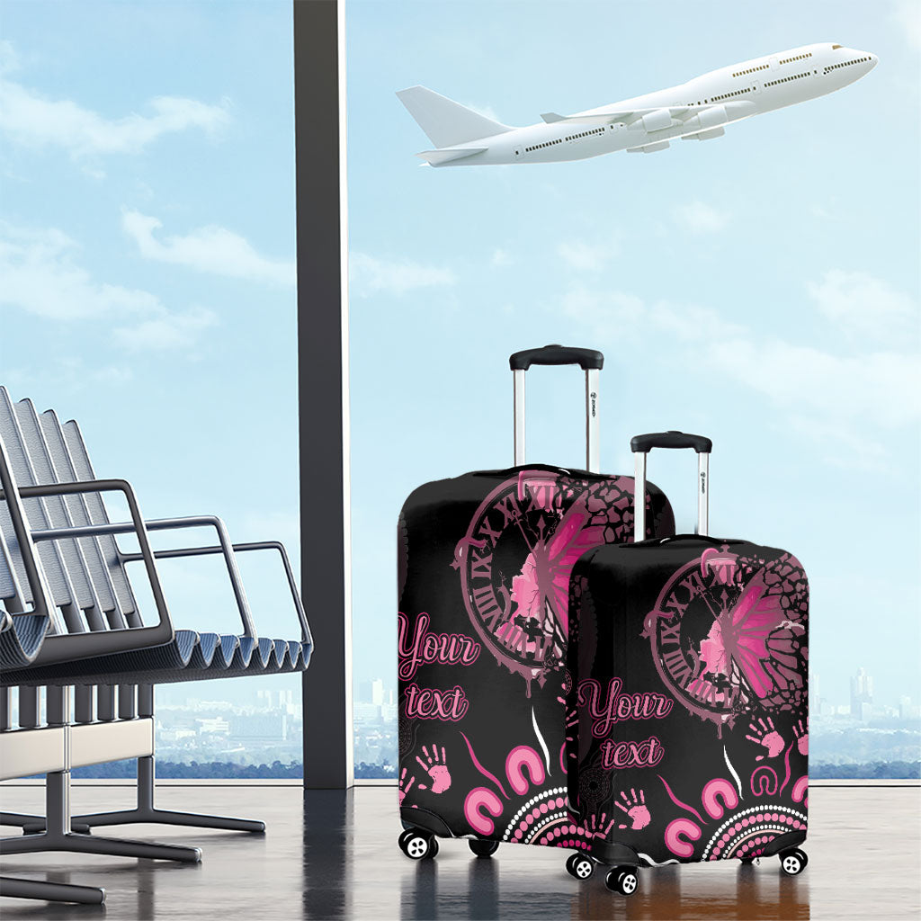 Personalised Aboriginal Pink Ribbons Luggage Cover Think Pink Butterfly Art Wall Clock Breast Cancer Support
