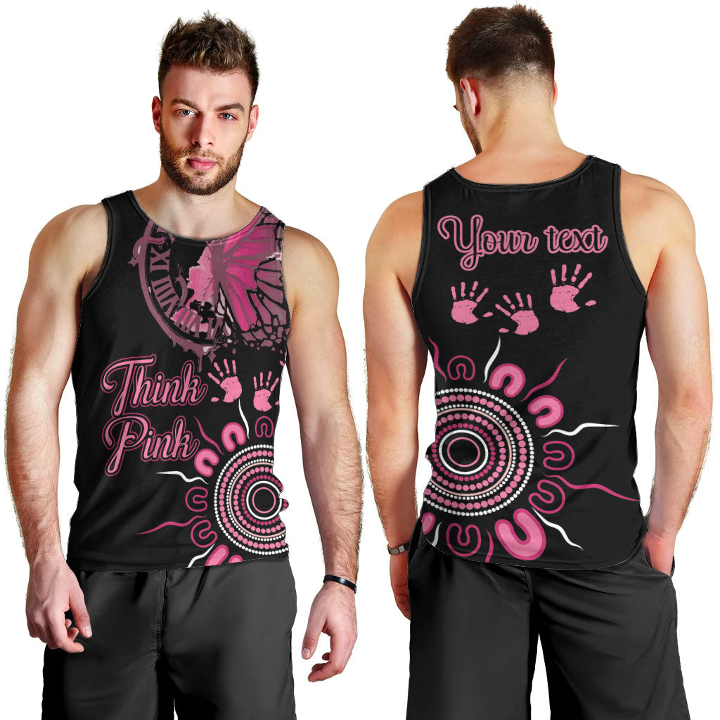 Personalised Aboriginal Pink Ribbons Men Tank Top Think Pink Butterfly Art Wall Clock Breast Cancer Support