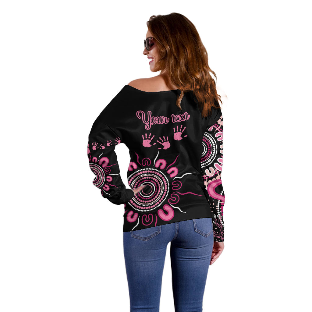 Personalised Aboriginal Pink Ribbons Off Shoulder Sweater Think Pink Butterfly Art Wall Clock Breast Cancer Support