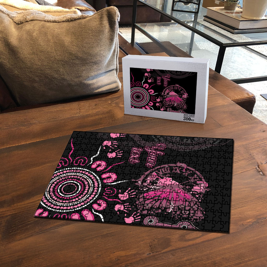 Personalised Aboriginal Pink Ribbons Puzzle Think Pink Butterfly Art Wall Clock Breast Cancer Support